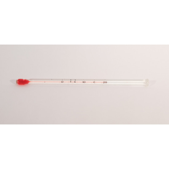 Bel-Art H-B DURAC Blood Bank Liquid-In-Glass Refrigerator Thermometer; -5 to 20C, PFA Safety Coated, Organic Liquid Fill