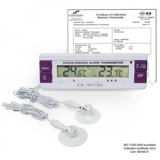 Bel-Art H-B DURAC Calibrated Dual Zone Electronic Thermometer with Waterproof Sensors; -40/70C (-40/158F) External, -40/70C (-40/158F) External Bel-Art H-B DURAC Calibrated Dual Zone Electronic Thermometer with Waterproof Sensors; -40/70C (-40/158F) External, -40/70C (-40/158F) External