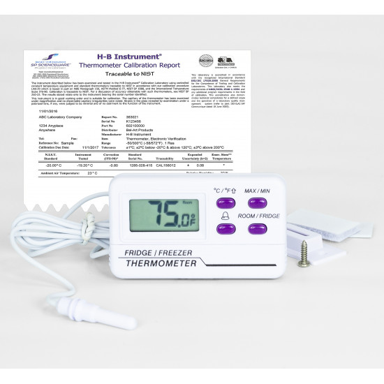 Bel-Art H-B DURAC Calibrated Electronic Thermometer with Waterproof Sensor; -50/70C (-58/158F), 39 x 15mm