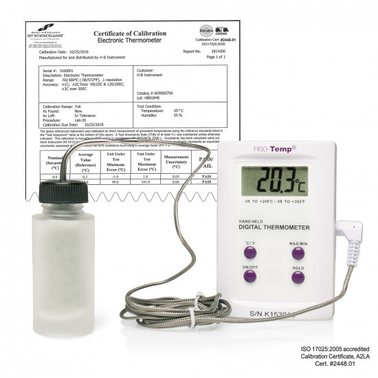 Bel-Art H-B Frio-Temp Calibrated Electronic Verification Thermometer; -50/200C (-58/392F), General Calibration Bel-Art H-B Frio-Temp Calibrated Electronic Verification Thermometer; -50/200C (-58/392F), General Calibration