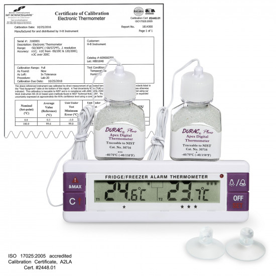 Bel-Art H-B Frio Temp Calibrated Dual Zone Electronic Verification Thermometer; -40/70C (-40/158F), General Calibration Bel-Art H-B Frio Temp Calibrated Dual Zone Electronic Verification Thermometer; -40/70C (-40/158F), General Calibration