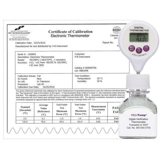 Bel-Art H-B Frio-Temp Calibrated Electronic Verification Lollipop Stem Thermometer for Refrigerators, Incubators and General Applications; 0/70C (32/158F) Bel-Art H-B Frio-Temp Calibrated Electronic Verification Lollipop Stem Thermometer for Refrigerators, Incubators and General Applications; 0/70C (32/158F)