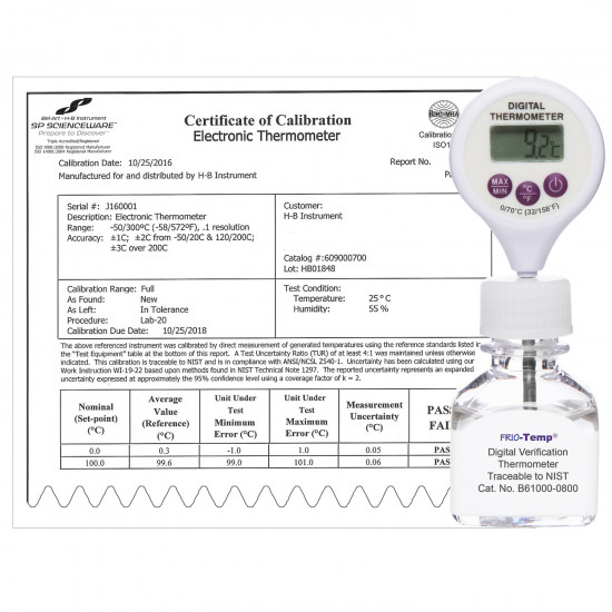 Bel-Art H-B Frio-Temp Calibrated Electronic Verification Lollipop Stem Thermometer for Refrigerators, Incubators and General Applications; 0/70C (32/158F) Bel-Art H-B Frio-Temp Calibrated Electronic Verification Lollipop Stem Thermometer for Refrigerators, Incubators and General Applications; 0/70C (32/158F)