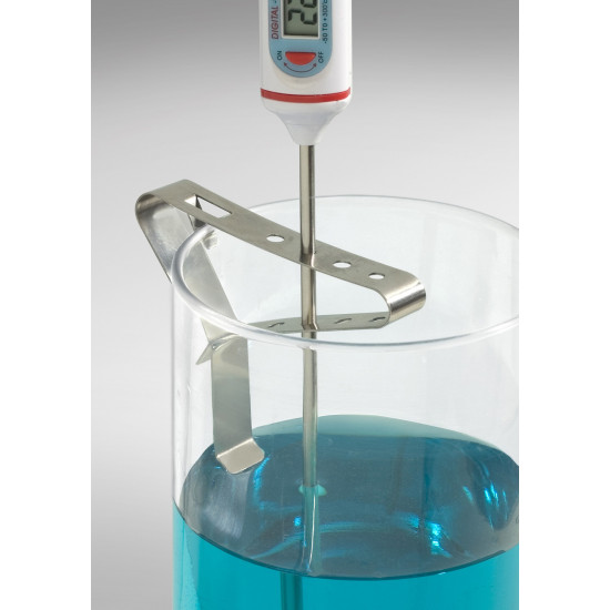 Bel-Art H-B Beaker Clip Liquid-in-Glass Thermometer Holder; Multi-Probe, Stainless Steel, 4 Slots